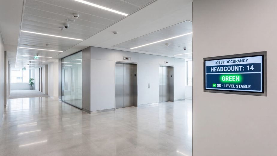 ilesight VS125-P people counting sensor BMS integration at lift lobby entrance